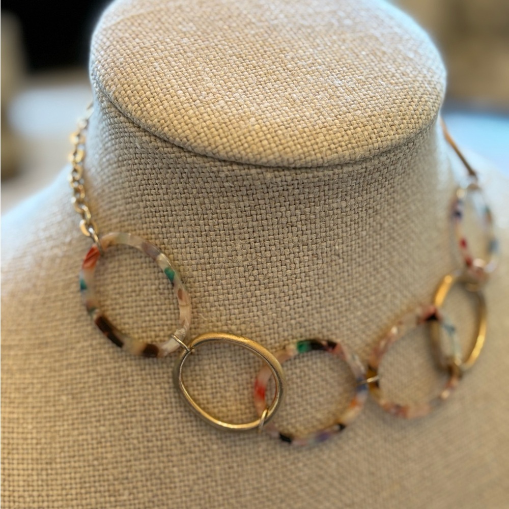 LOFT Oversized Link Necklace. Gold And Multi Color Resin.